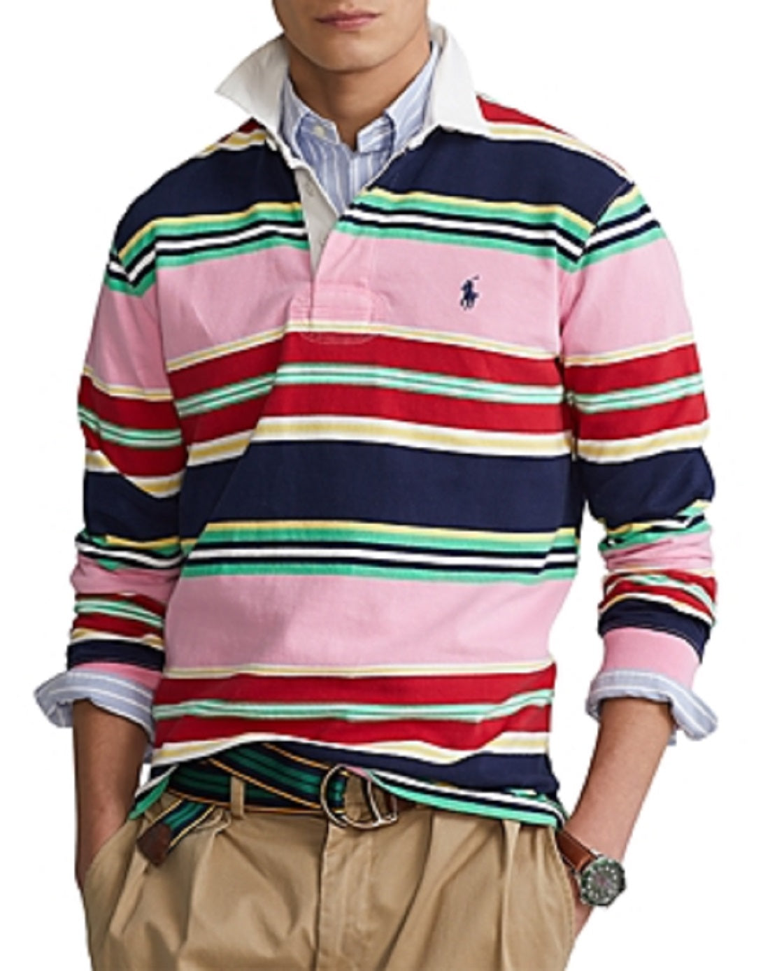 Camisa de rugby masculina Polo Ralph Lauren Classic Fit com logotipo, rosa, tamanho grande
