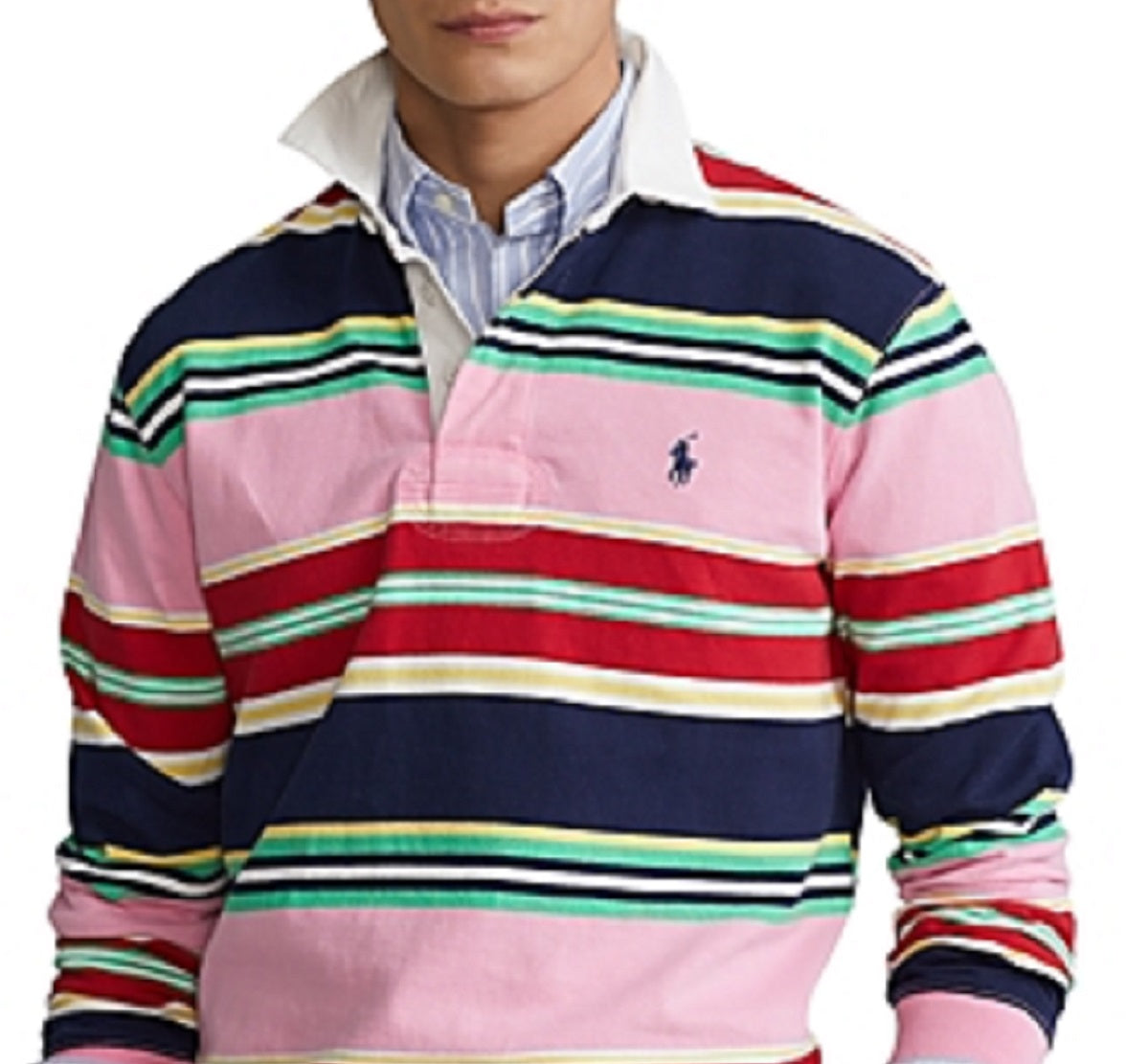 Camisa de rugby masculina Polo Ralph Lauren Classic Fit com logotipo, rosa, tamanho grande