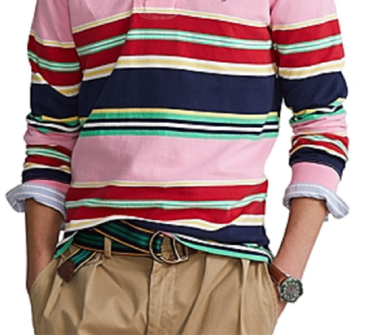 Camisa de rugby masculina Polo Ralph Lauren Classic Fit com logotipo, rosa, tamanho grande