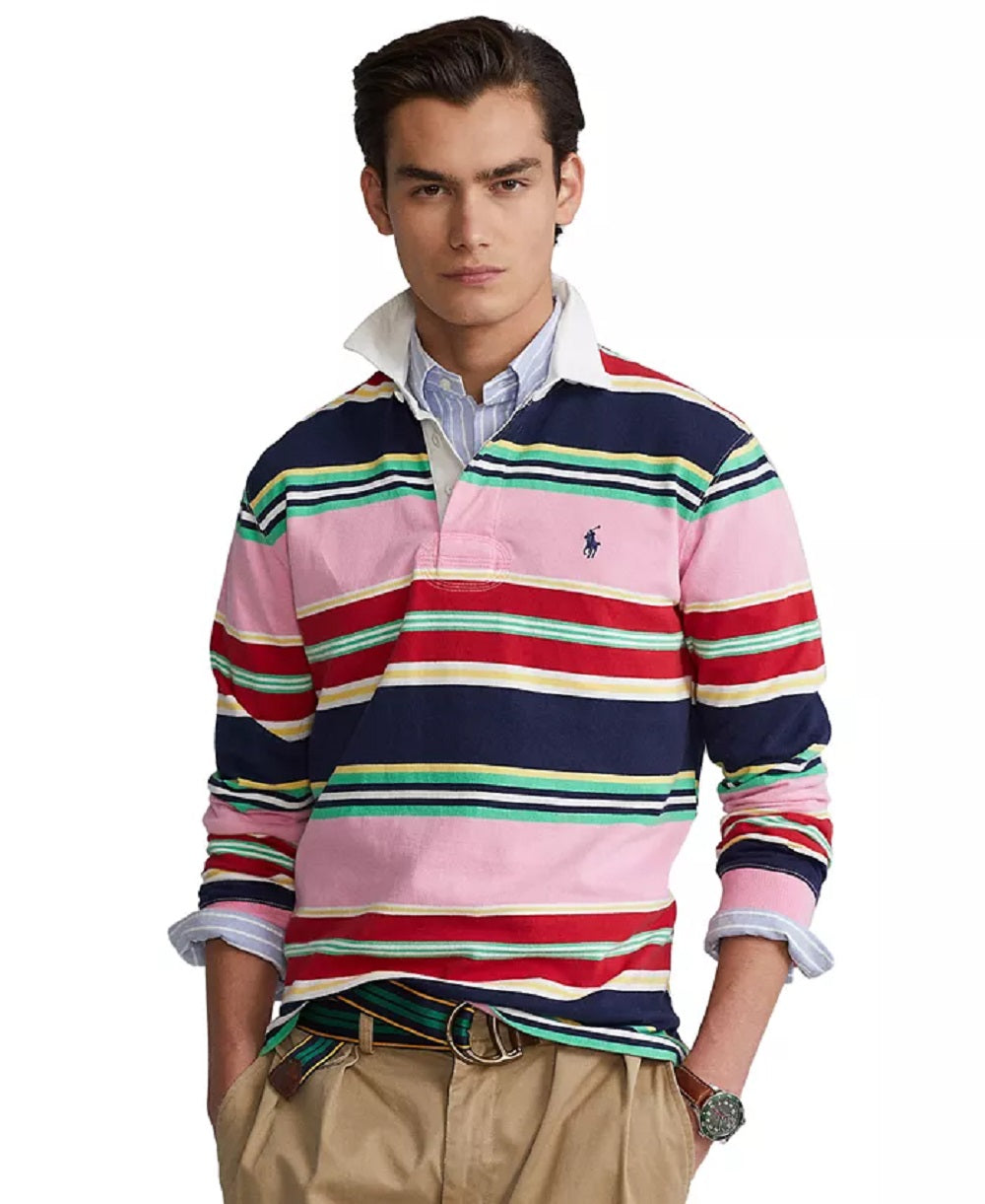 Camisa de rugby masculina Polo Ralph Lauren Classic Fit com logotipo, rosa, tamanho extragrande