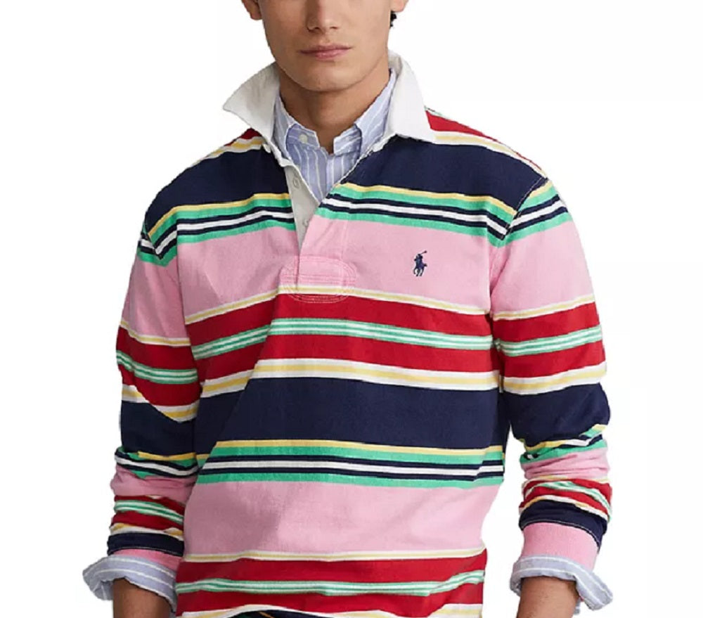 Camisa de rugby masculina Polo Ralph Lauren Classic Fit com logotipo, rosa, tamanho extragrande