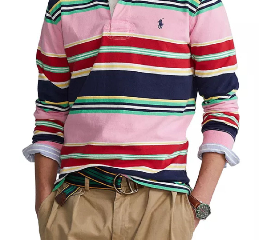 Camisa de rugby masculina Polo Ralph Lauren Classic Fit com logotipo, rosa, tamanho extragrande