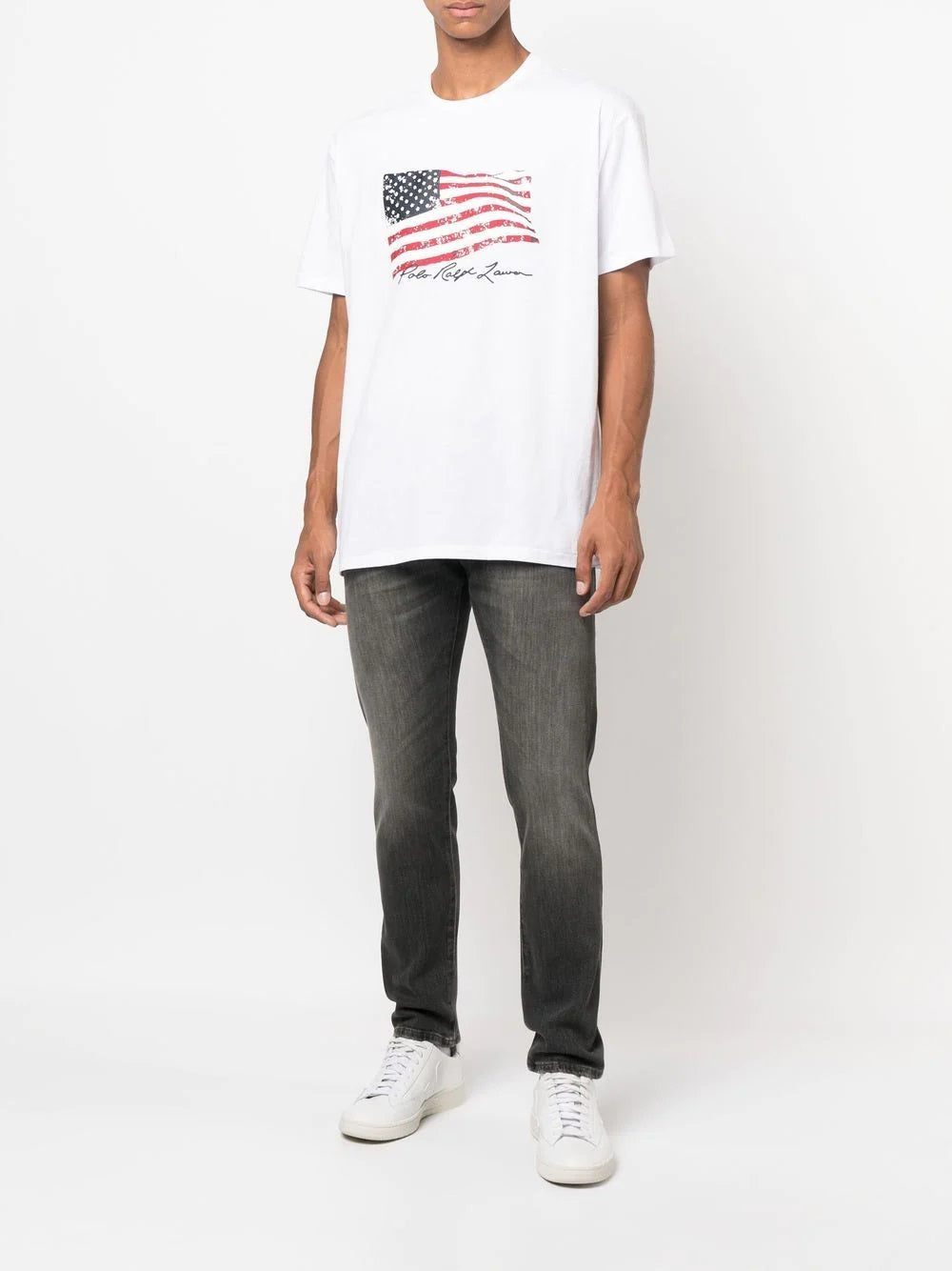 Camiseta Polo Ralph Lauren Masculina Classic Fit Bandeira Americana Branca Tamanho Grande