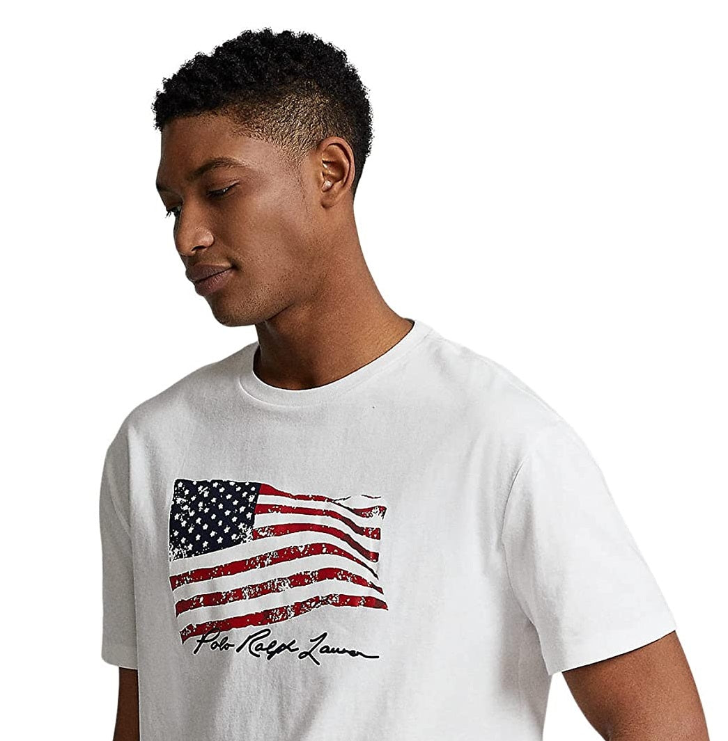 Camiseta Polo Ralph Lauren Masculina Classic Fit Bandeira Americana Branca Tamanho XX-G