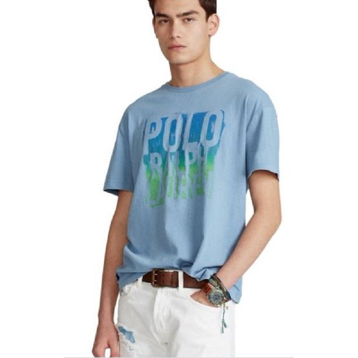 Camiseta Polo Ralph Lauren Masculina Classic Fit Logo Jersey Azul Tamanho Médio