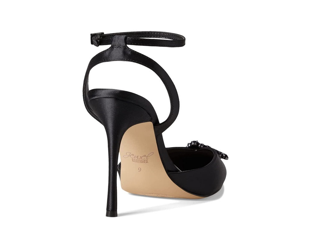 Bomba feminina Jewel Badgley Mischka Gaby com tira no tornozelo e cristais, preta, tamanho 8 M