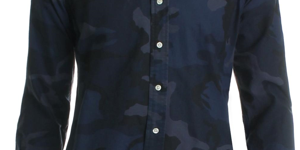 Camisa casual camuflada masculina Ralph Lauren com botões, azul, tamanho grande