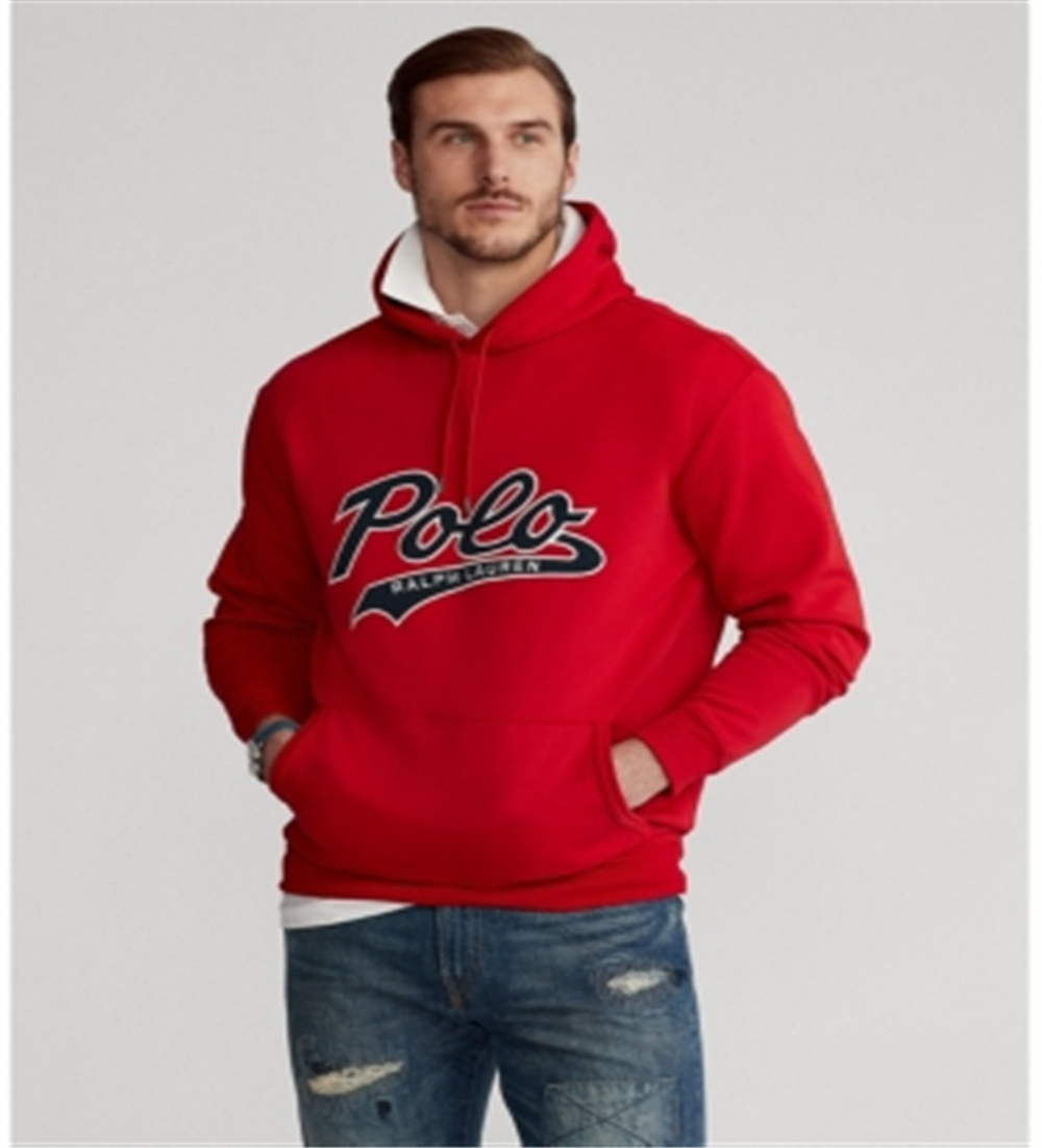 Polo Ralph Lauren Moletom com capuz masculino com logotipo de malha dupla vermelho tamanho pequeno