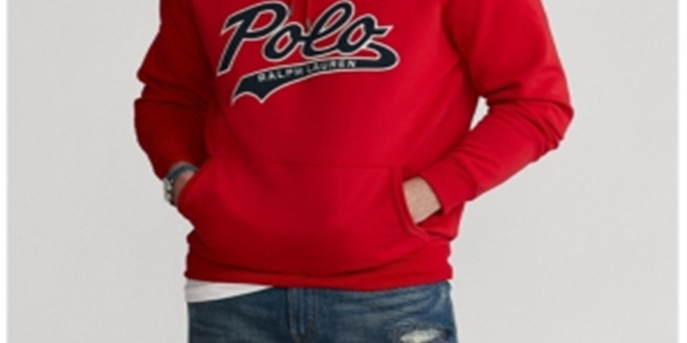 Polo Ralph Lauren Moletom com capuz masculino com logotipo de malha dupla vermelho tamanho pequeno