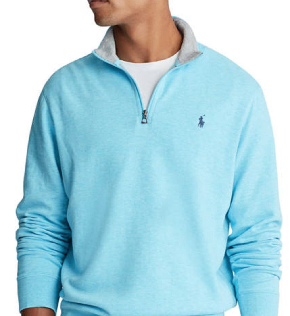 Polo Ralph Lauren Masculino Jersey Pulôver com zíper de um quarto Azul Tamanho X-S