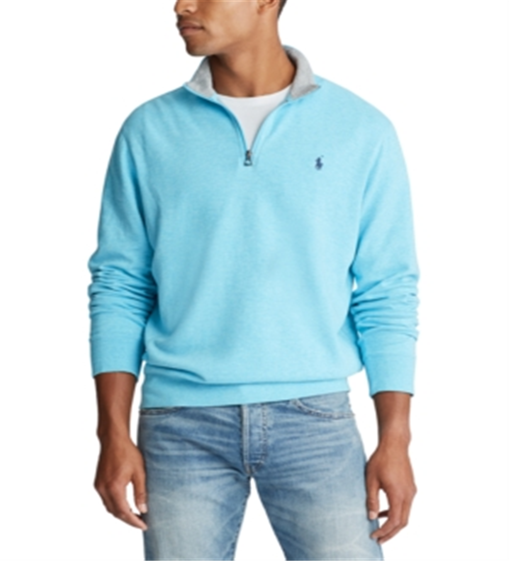 Polo Ralph Lauren Masculino Jersey Pulôver com zíper de um quarto Azul Tamanho X-S