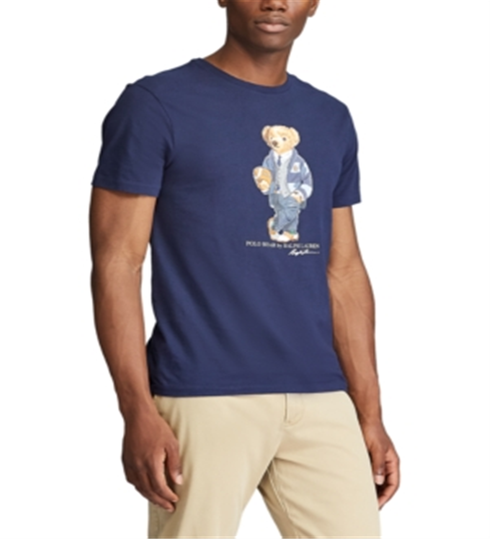 Camiseta Polo Ralph Lauren Masculina Slim Fit Personalizada Polo Bear Azul Tamanho P