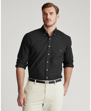 Polo Ralph Lauren Men's Big and Tall Classic Fit Garment Dyed Long Sleeve Oxford Shirt Black Size Large