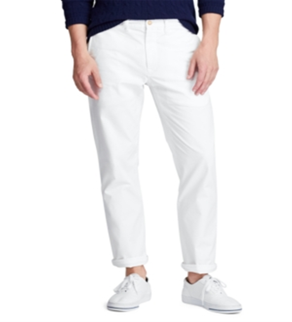 Calça chino masculina Polo Ralph Lauren Straight Fit com lavagem elástica, branca, tamanho 36x32