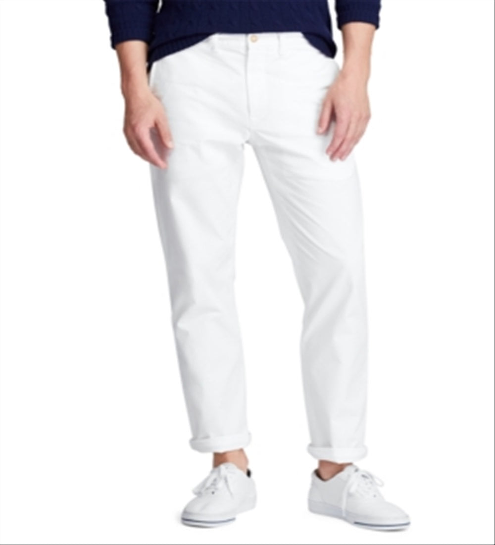 Calça chino elástica Bedford de corte reto masculina Polo Ralph Lauren, branca, tamanho 38x32