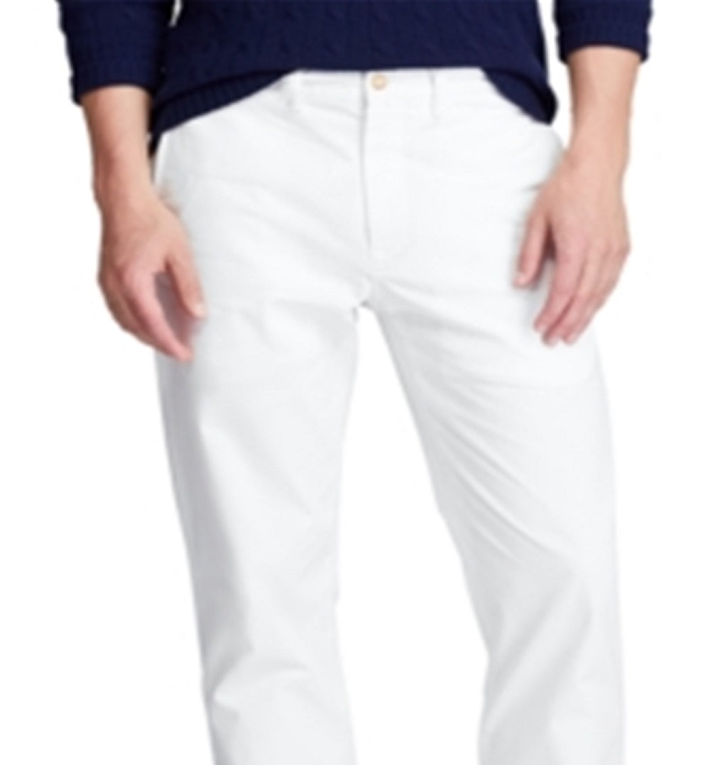 Calça chino elástica Bedford de corte reto masculina Polo Ralph Lauren, branca, tamanho 38x32