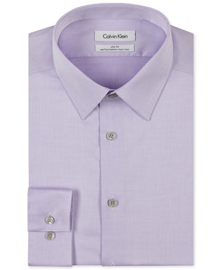 Camisa social masculina Calvin Klein Slim Fit com gola canelada e sem ferro, roxa, tamanho 15x32x33