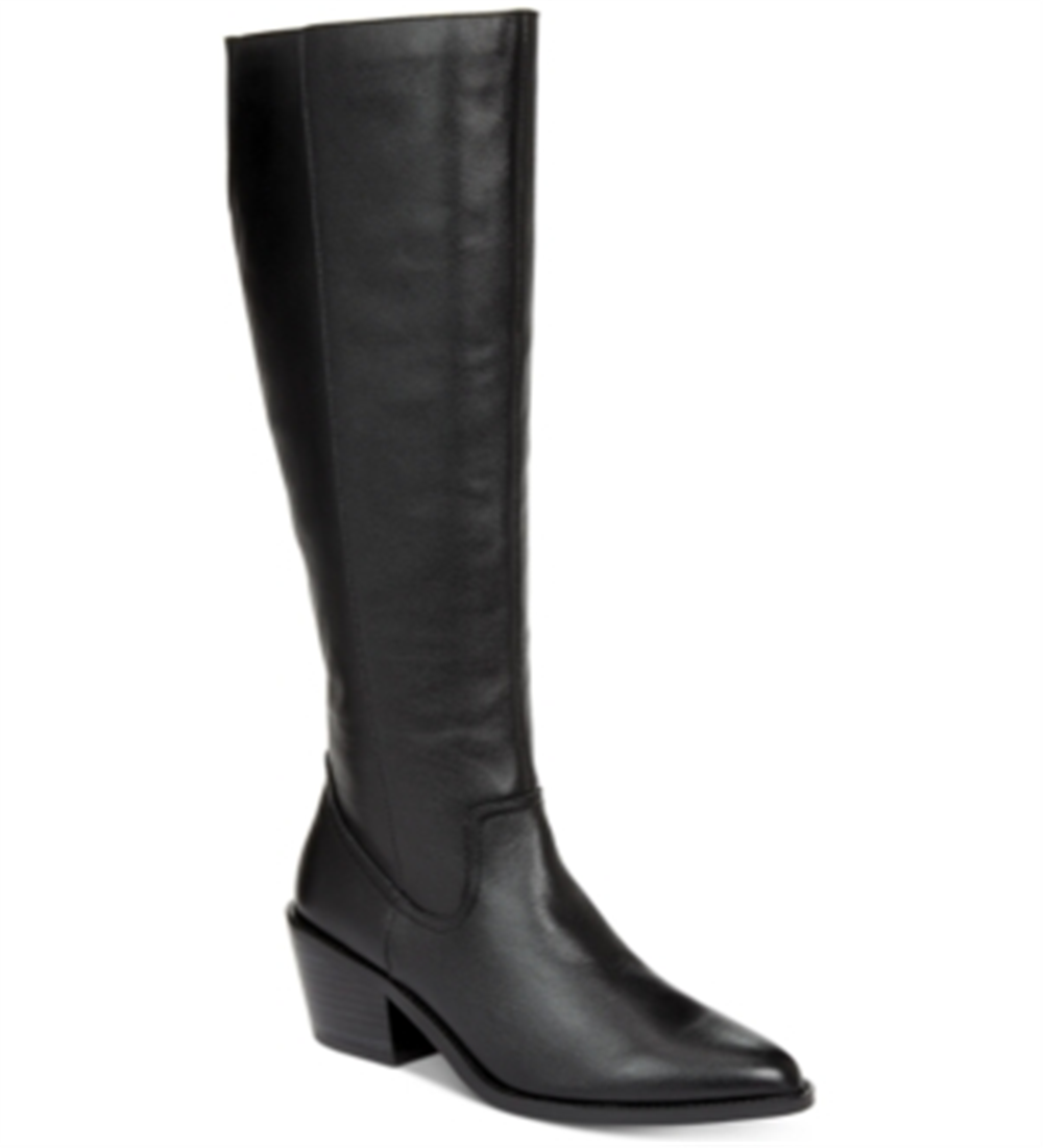 Botas de montaria femininas Dolce Vita Orphie de couro com bico fino, pretas, tamanho 7,5 M