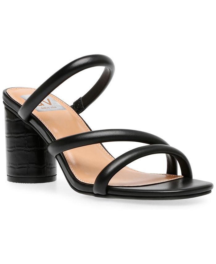 Sandálias femininas Dv Dolce Vita Myla com tiras e salto bloco, pretas, tamanho 8 M