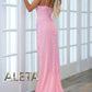 Aleta - Graceful Straight Neckline Beadwork Pattern Prom Dress