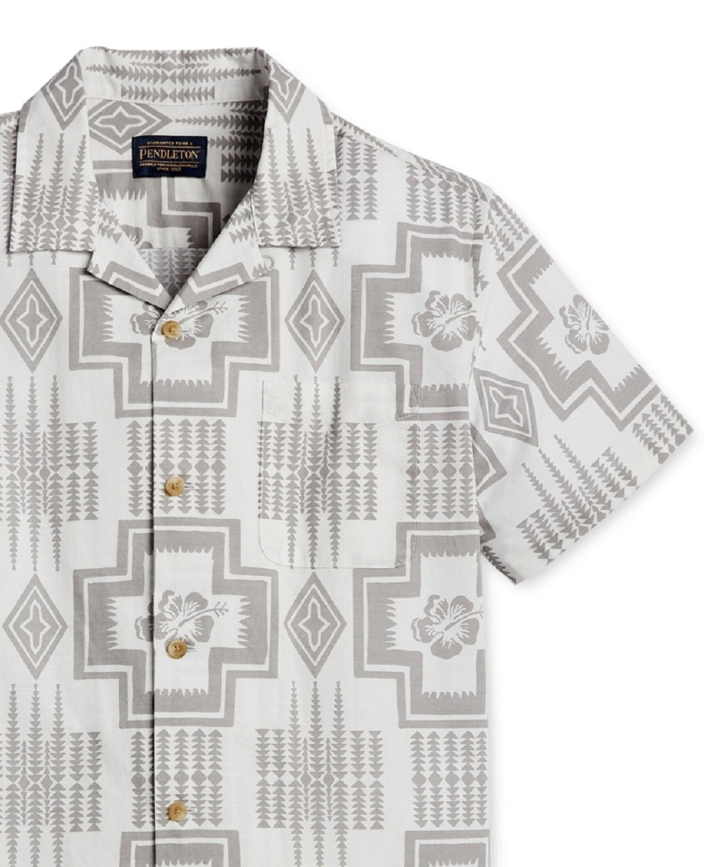 Camisa Aloha de manga curta masculina Pendleton, cinza, tamanho médio