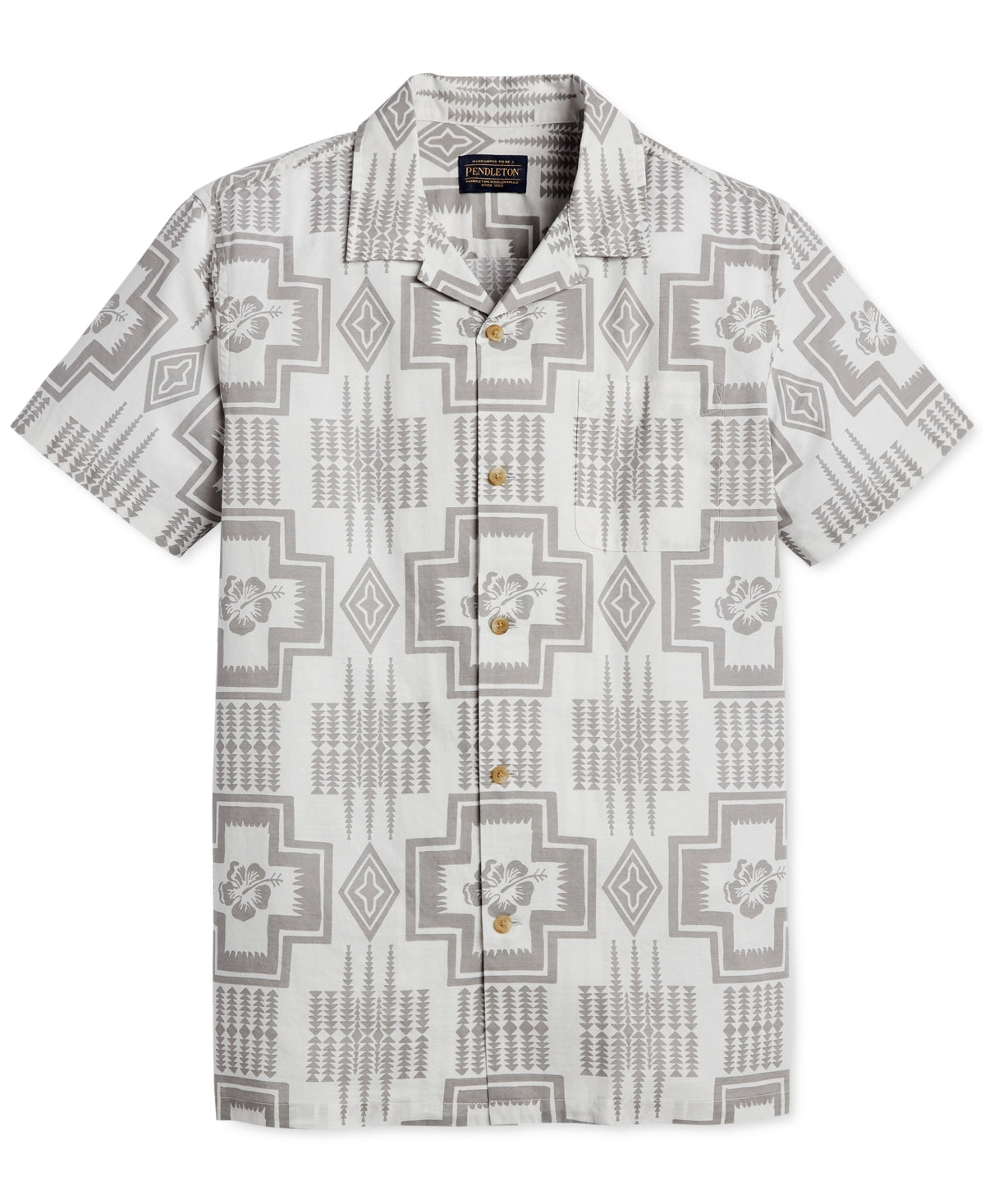 Camisa Aloha de manga curta masculina Pendleton, cinza, tamanho médio