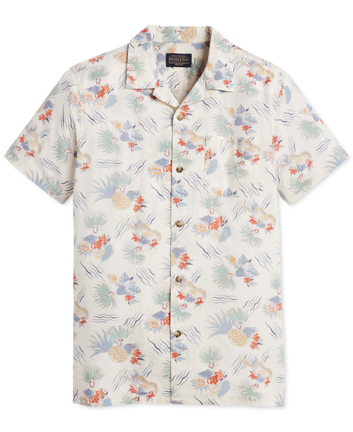 Camisa Aloha de manga curta masculina Pendleton, branca, tamanho P