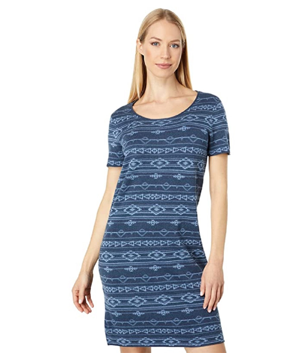 Vestido suéter de algodão de manga curta feminino Pendleton, azul, tamanho grande