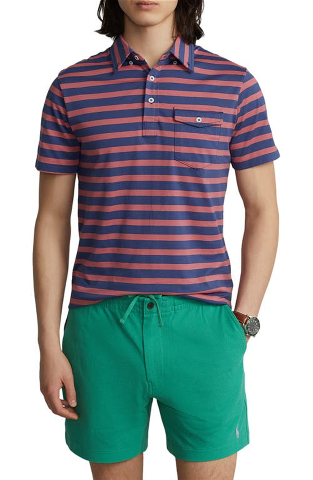 Polo Ralph Lauren Masculino Listrado com Bolso e Botões Azul Tamanho X-G