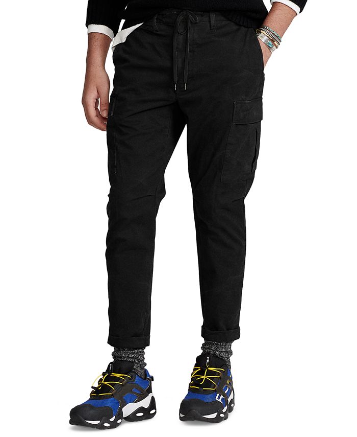 Calça cargo masculina Polo Ralph Lauren de sarja elástica slim fit, preta, tamanho 38x30