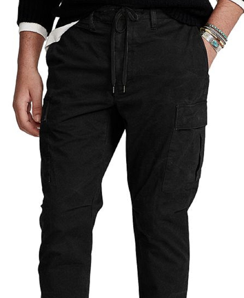 Calça cargo masculina Polo Ralph Lauren de sarja elástica slim fit, preta, tamanho 38x30