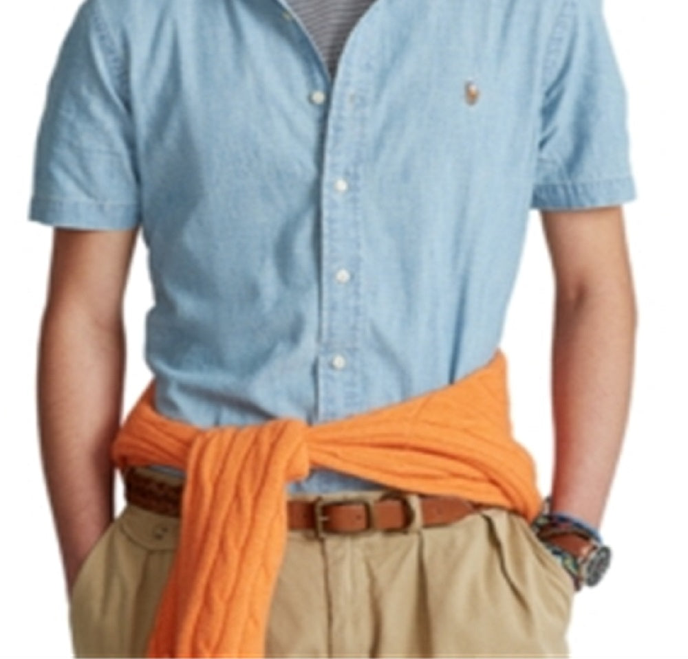 Camisa Polo Ralph Lauren Masculina Classic Fit Manga Curta Azul Tamanho P