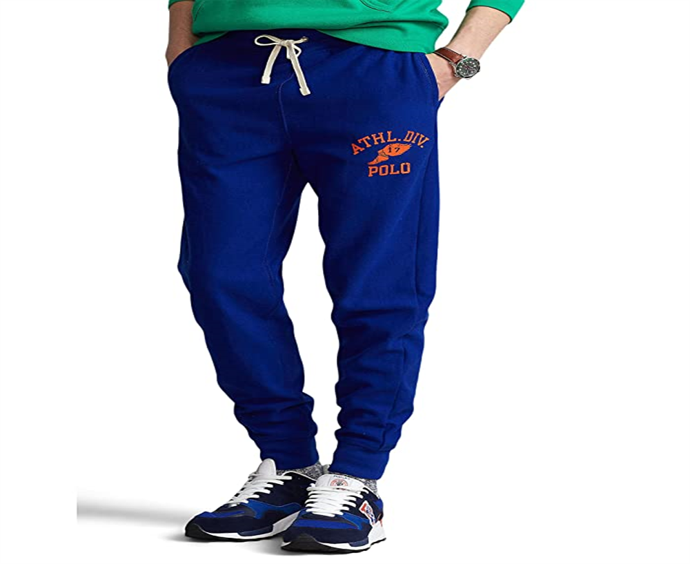 Calça jogger masculina Polo Ralph Lauren com estampa de lã azul, tamanho pequeno