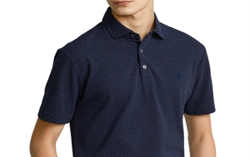 Camisa polo Ralph Lauren masculina de algodão jacquard personalizada slim fit, azul, tamanho GG