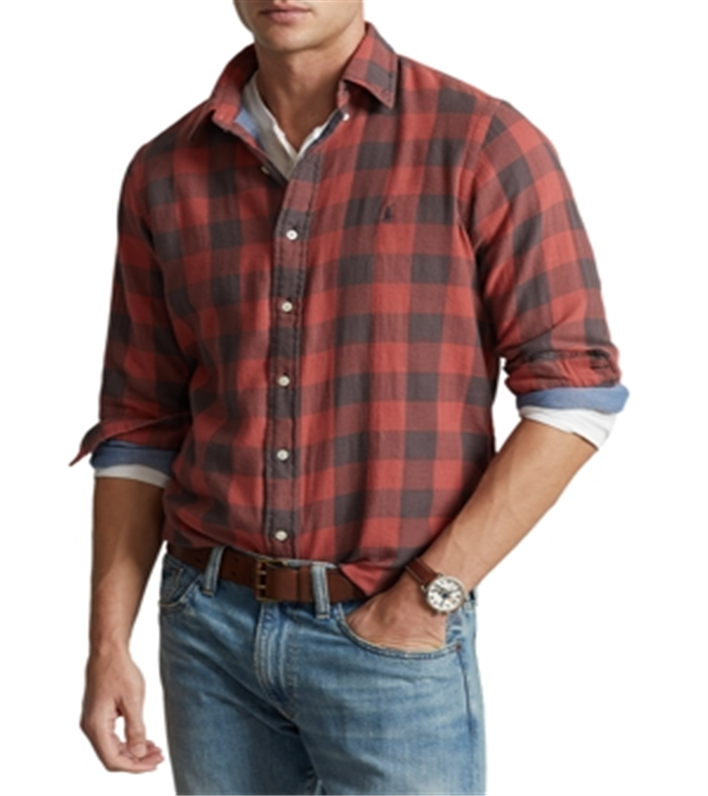 Camisa Ralph Lauren Masculina Classic Fit Xadrez Dupla Face Vermelha Tamanho X-G