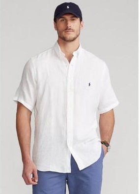 Camisa Ralph Lauren Masculina de Linho com Gola e Botões Branca Tamanho XXX-G