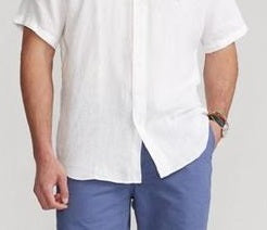 Camisa Ralph Lauren Masculina de Linho com Gola e Botões Branca Tamanho XXX-G