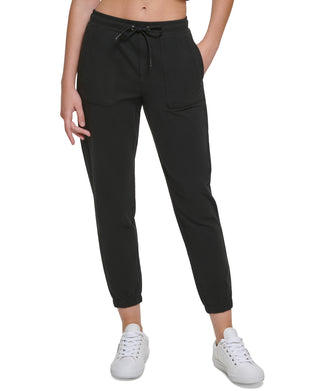 Calça jogger Calvin Klein feminina com tingimento de roupas e cintura franzida, preta, tamanho pequeno