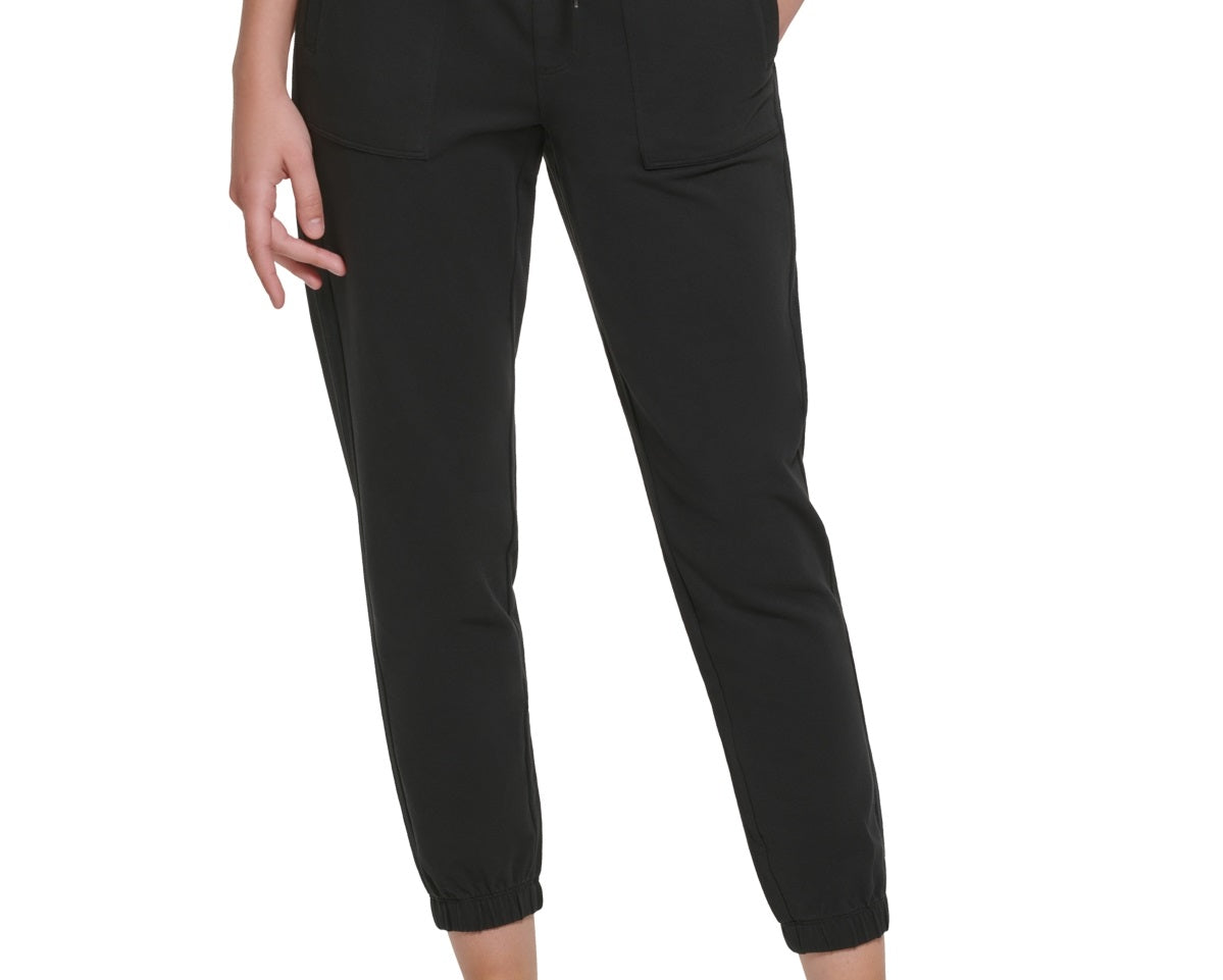 Calça jogger Calvin Klein feminina com tingimento de roupas e cintura franzida, preta, tamanho pequeno
