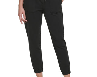Calça jogger Calvin Klein feminina com tingimento de roupas e cintura franzida, preta, tamanho pequeno