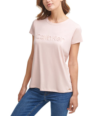 Camiseta Calvin Klein Feminina Manga Curta com Logo Rosa Tamanho Grande