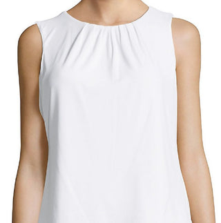 Blusa plissada sem mangas Calvin Klein feminina, branca, tamanho 6, pettite