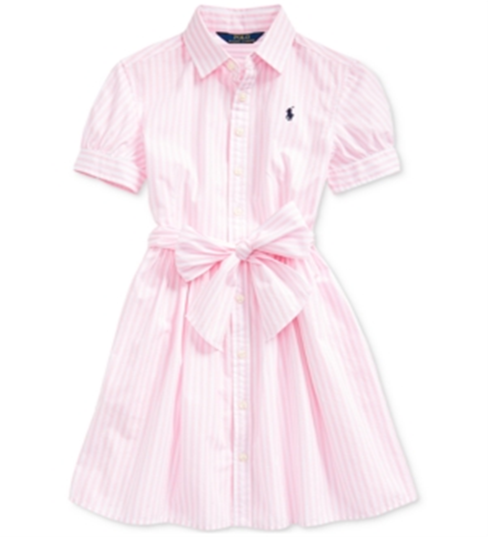 Vestido camisa de popeline listrado Carmel Bengal da Polo Ralph Lauren para meninas, rosa, tamanho 14