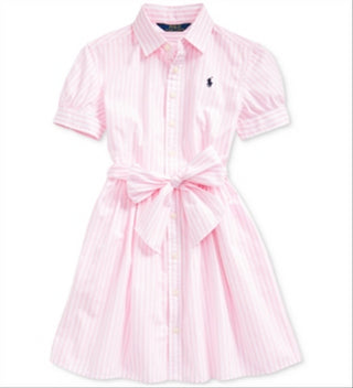 Vestido camisa de popeline listrado Carmel Bengal da Polo Ralph Lauren para meninas, rosa, tamanho 14