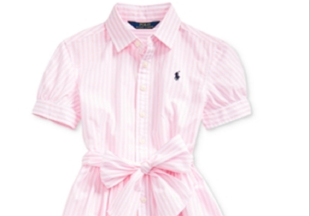 Vestido camisa de popeline listrado Carmel Bengal da Polo Ralph Lauren para meninas, rosa, tamanho 14