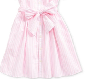 Vestido camisa de popeline listrado Carmel Bengal da Polo Ralph Lauren para meninas, rosa, tamanho 14