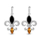 .925 Sterling Silver Marquise Cut Onyx and Citrine with Diamond Accent Fleur De Lis Drop Stud Earrings (H-I Color, SI1-SI2 Clarity)