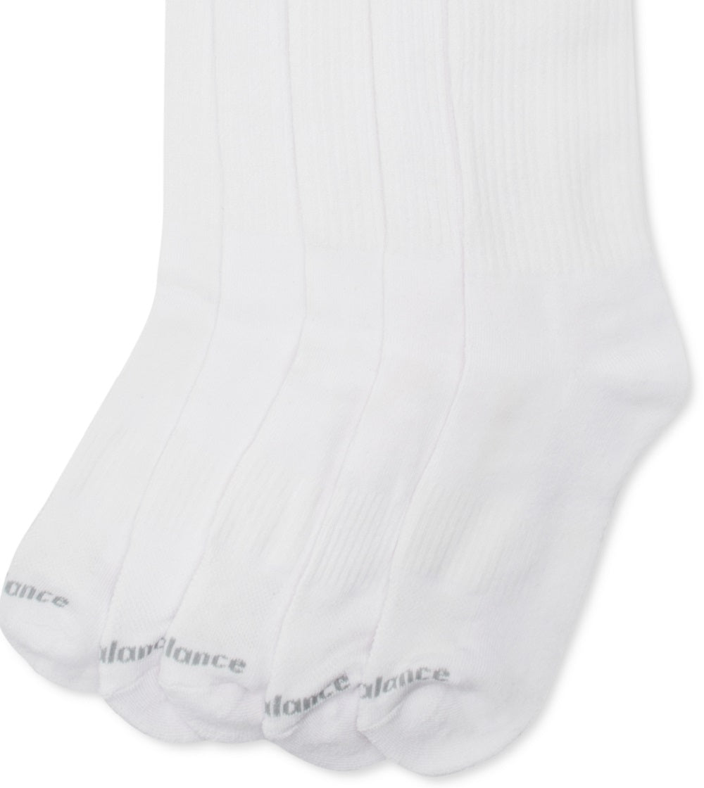 Meias esportivas masculinas New Balance, pacote com 5, brancas, tamanho regular