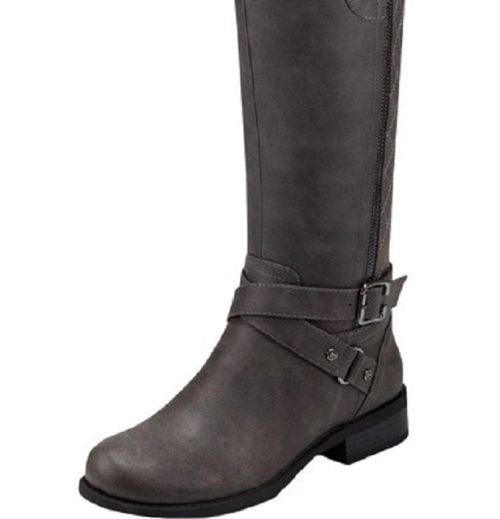 Botas de montaria femininas GUESS Haydin de couro sintético, cano largo, cinza, tamanho 6 MW