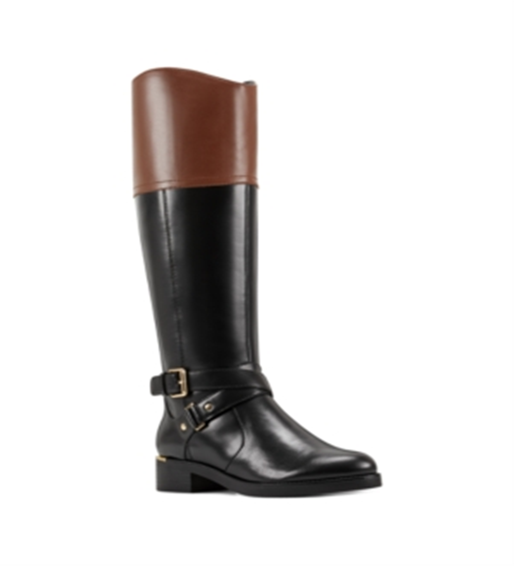Botas de montaria femininas Bandolino Jimani de couro até o joelho, pretas, tamanho 9,5 M